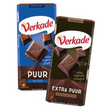 Verkade chocoladereep puur, extra puur, hazelnoot of wit crisp